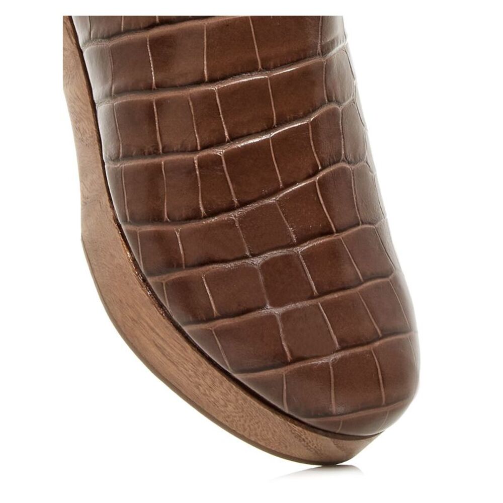 AQUA Womens Brown Crocodile Toe Block Heel Slip On Leather Clogs Shoes 7.5 B - Picture 4 of 4